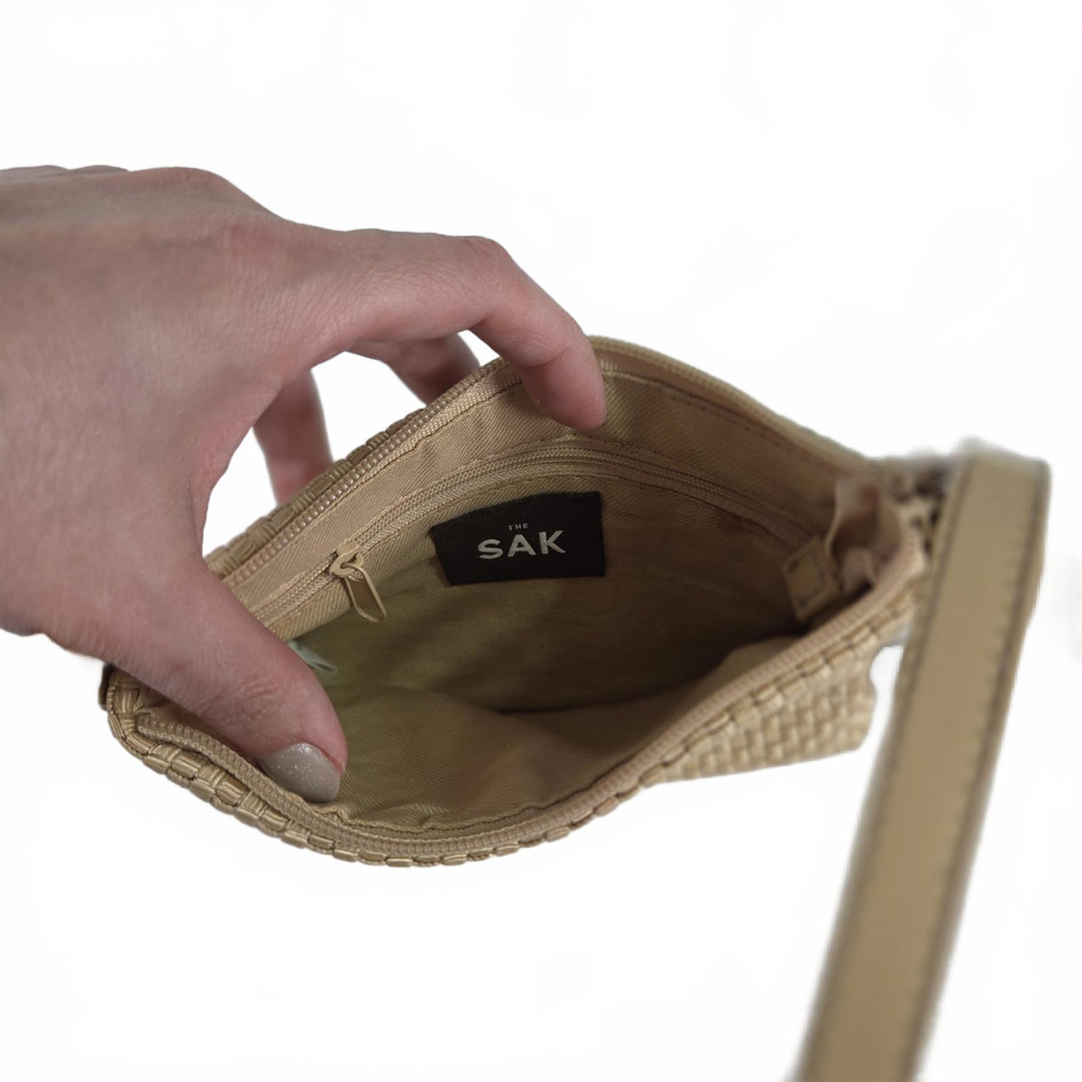 Le sac bandoulière Sak crocheté à la main – Beige/Fauve Bohème Minimaliste