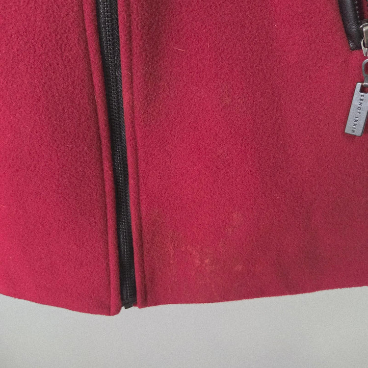 Nikki Jones Montreal Red Hooded Zip Peacoat Wool Cashmere size XL