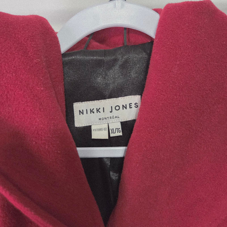 Nikki Jones Montreal Red Hooded Zip Peacoat Wool Cashmere size XL