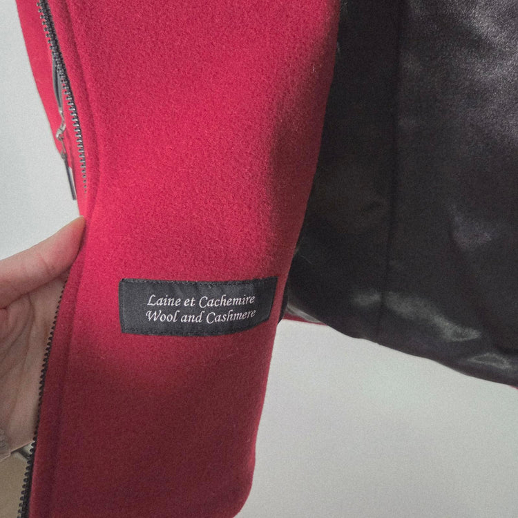 Nikki Jones Montreal Red Hooded Zip Peacoat Wool Cashmere size XL