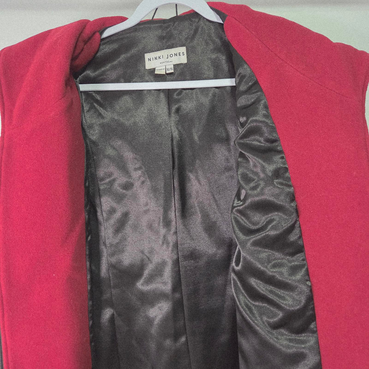 Nikki Jones Montreal Red Hooded Zip Peacoat Wool Cashmere size XL