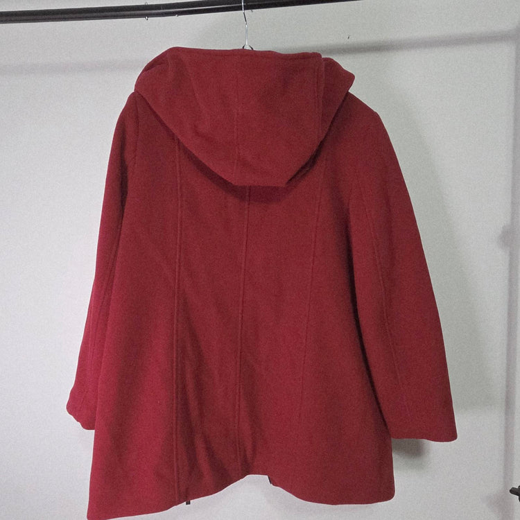 Nikki Jones Montreal Red Hooded Zip Peacoat Wool Cashmere size XL