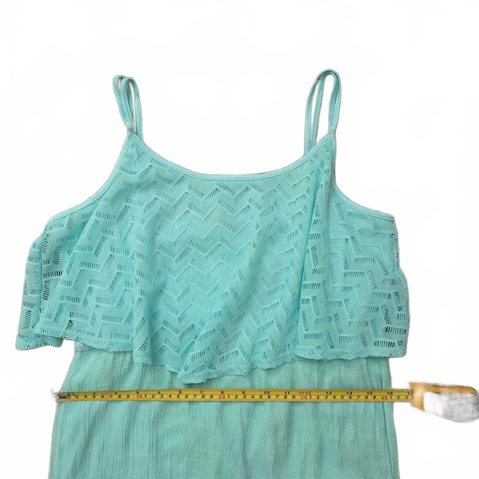Robe longue vert menthe à superposition en dentelle, taille L