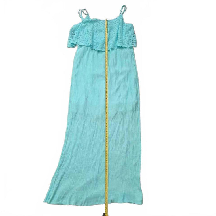Robe longue vert menthe à superposition en dentelle, taille L