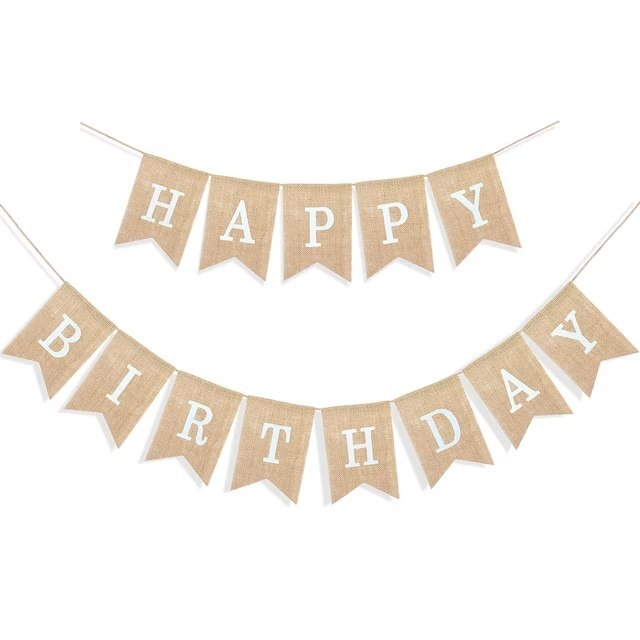 Bannière Joyeux Anniversaire en toile de jute