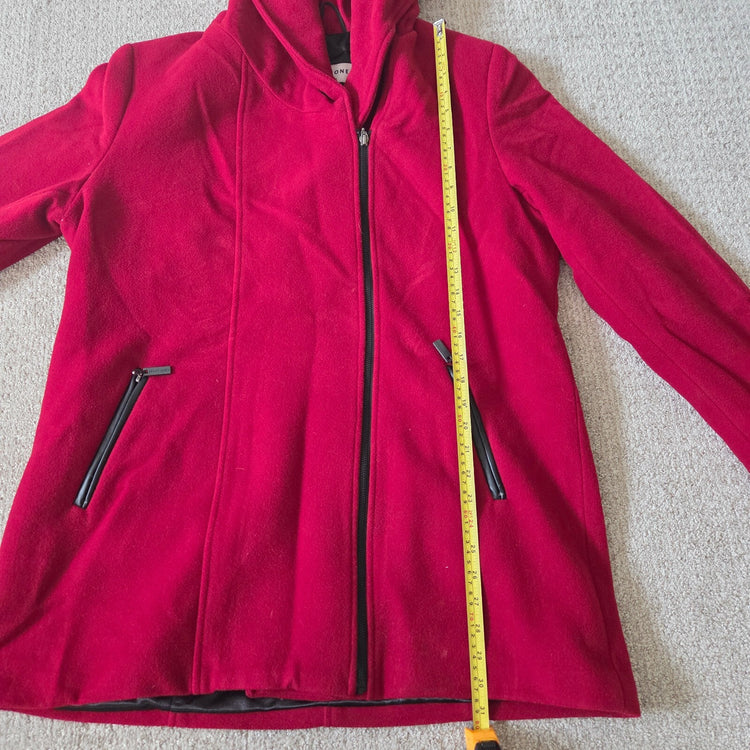 Nikki Jones Montreal Red Hooded Zip Peacoat Wool Cashmere size XL