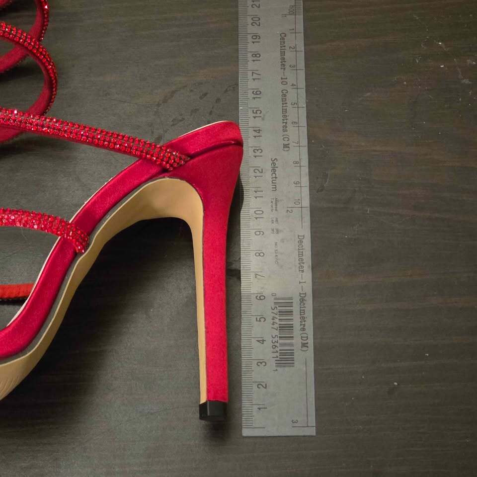 Red Satin Rhinestone Snake Spiral Stiletto Heels Sandals size 7.5-8