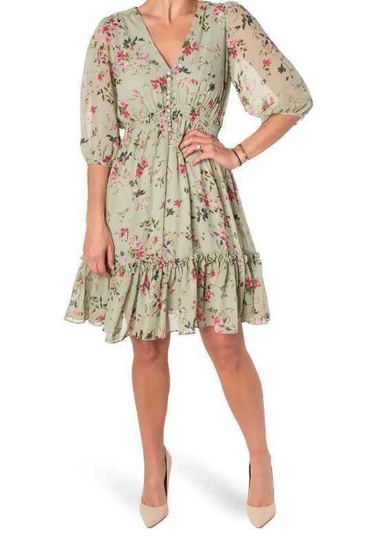 Taylor Floral V-Neck Smocked Waist Dress Size M/8