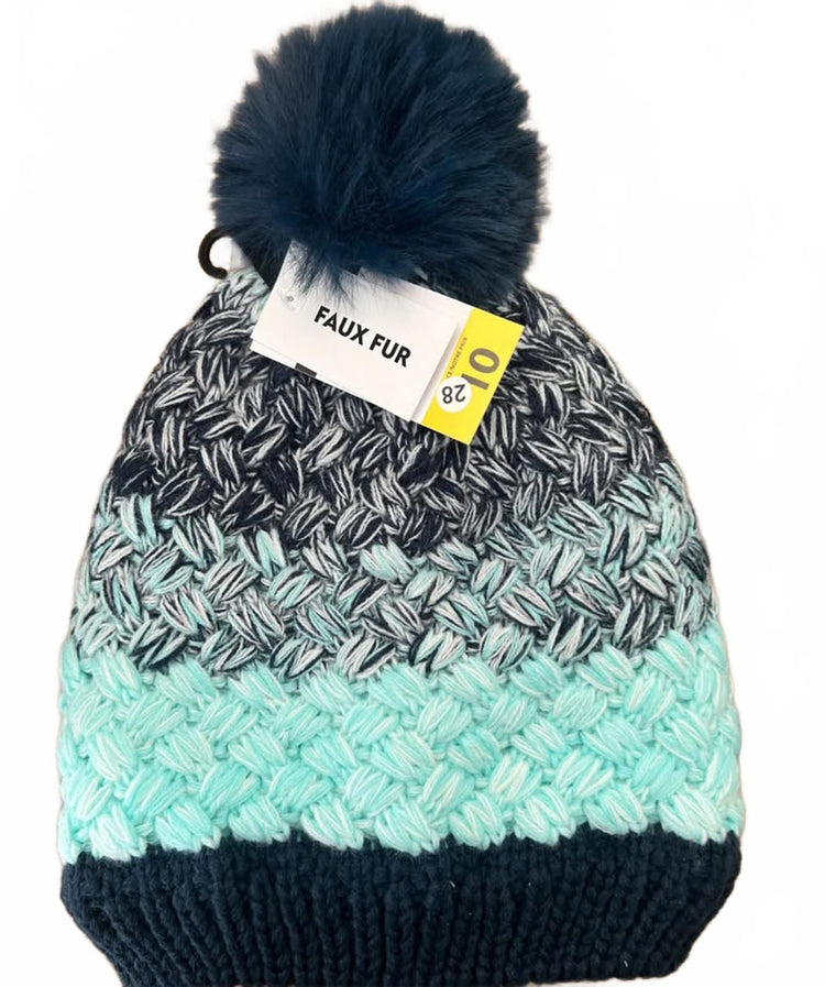 Bonnet à pompon bleu/aqua