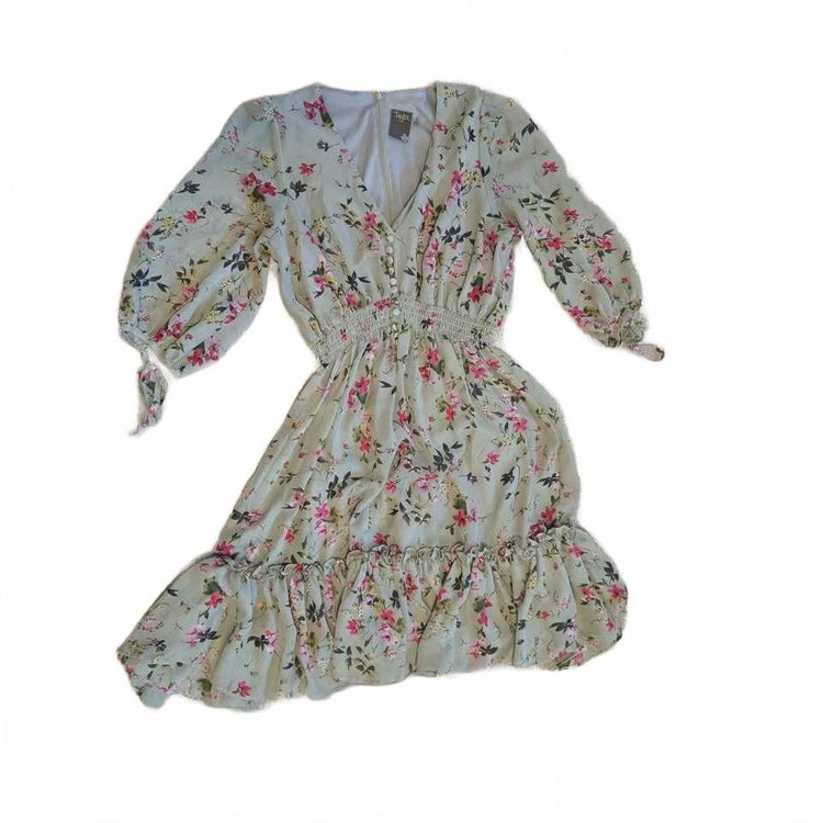 Robe Taylor à fleurs, col en V et taille smockée, taille M, taille 8