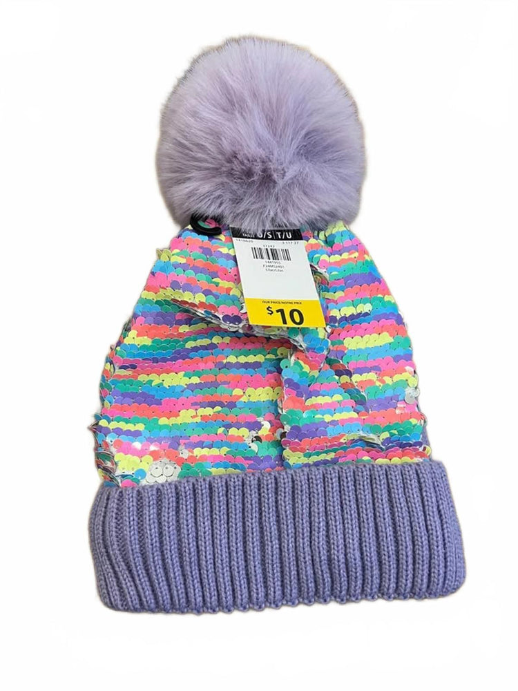 Beanie Purple Pom Pom Sparkly Sequin